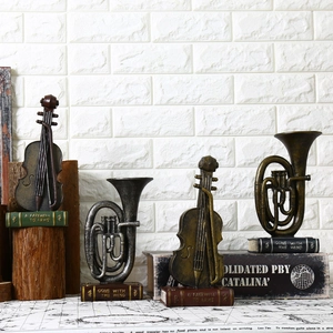 Vintage Musical Instrument Resin Ornaments Retro Violin Saxophone Figurines With Book Base Home Decor Sculpture Gift