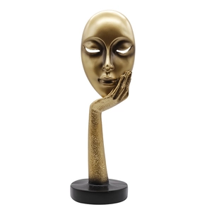 Modern abstract gold face sculpture on black base, artistic home and office desktop decor