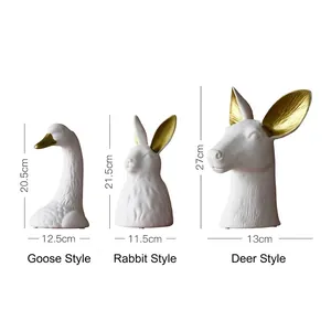 Modern Nordic white ceramic animal head vases with gold accents for home decor set of 3