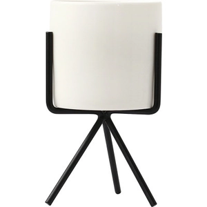 Modern white ceramic succulent pot with black metal tripod stand for home desk decor