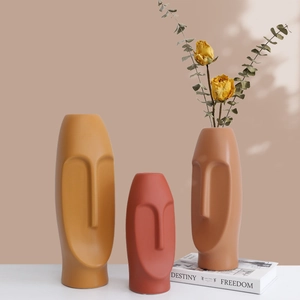Abstract Face Ceramic Vase Nordic Morandi Style Matte Frosted Flower Pot Creative Home Decor Office Desktop Ornament