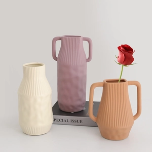 Juego de jarrones de cerámica Morandi nórdicos con texturas en relieve y acabado mate