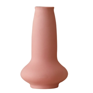 Jarrón de cerámica rosa mate de estilo nórdico moderno con cuello fino para decoración