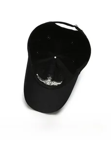 Detail view of the interior structure of the black camo baseball cap with silver embroidery