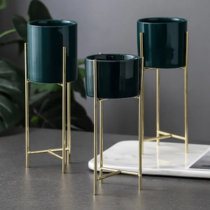 Moderne Keramische Plantenpot In Noordse Stijl Met IJzeren Standaard Desktop Vetplant Pot Voor Decoratie