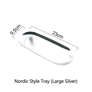 Plateau bijoux ovale en acier inoxydable argent nordique grand format 23cm x 9,5cm