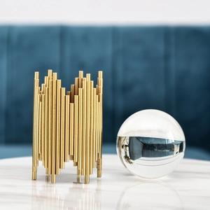 Modern Nordic crystal ball decor with golden metal base for home display and living room