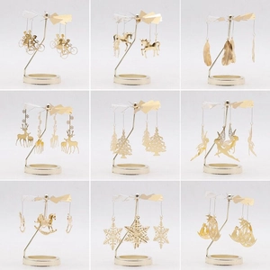 Metal Rotary Candle Holder Gold Carousel Spinning Tea Light Stand Desktop Ornament Gift Reindeer Snowflake Unicorn