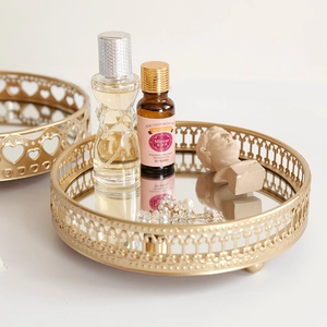 Golden iron glass mirror decorative tray for perfume and jewelry storage in Nordic style
