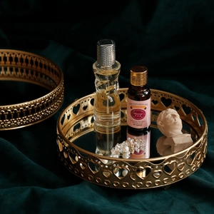 Nordic Luxury Metal Mirror Tray Jewelry Storage Decorative Plate Glass Base Perfume Cosmetic Organizer For Bedroom Dressing Table