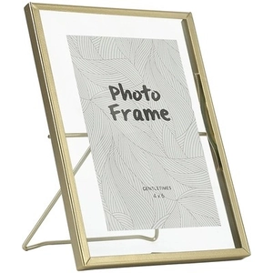 Nordic gold geometric metal frame with glass panel for 4x6 inch photos on white background