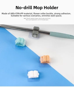 Strong adhesive wall mounted mop holder with roller buckle showing four assorted colors