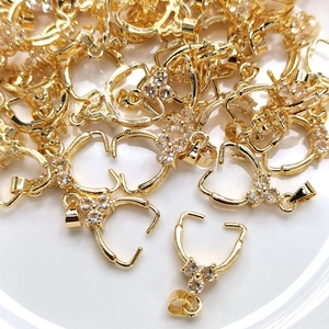 Bulk 14K gold plated horseshoe pendant clasps with small diamonds for DIY jewelry making