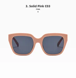 Detailed close-up of oversized square sunglasses frames in stylish solid pink C03 color