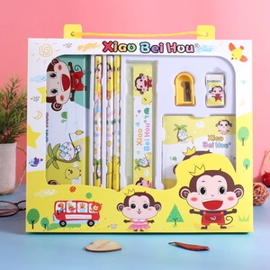 Cute cartoon monkey stationery 8-piece gift set for kids with yellow gift box packaging
