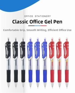 Set of 9 retractable gel pens in black, blue, and red with ergonomic rubber grips