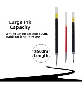 Macro detail of large capacity 0.5mm gel pen refills in black and red ink