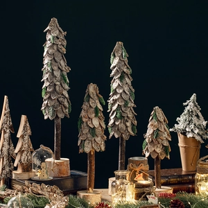 Rustic wooden Christmas tree ornament with natural birch bark and pine needles