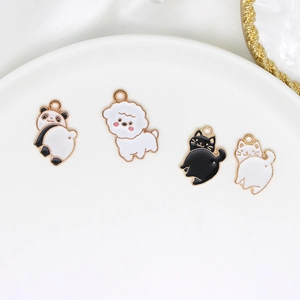 Cute cartoon panda and cat alloy pendants in gold finish for DIY jewelry making