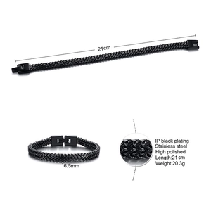 Detail view of 6.5mm black stainless steel dragon bone chain bracelet showing multiple angles