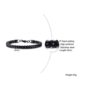 Détails du bracelet pour hommes en acier inoxydable plaqué noir IP de 6 mm de large