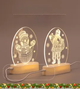 3D acrylic Christmas night light showing USB and battery power dual mode options