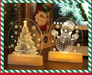 Macro detail of 3D acrylic Christmas night light with warm LED glow and tree pattern