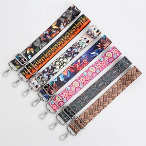 Ethnic style adjustable replacement bag straps with various patterns and silver metal hooks