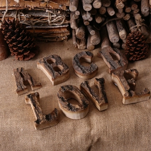 Natural Wood Decorative Letters And Numbers With Bark For Rustic Home Desktop Wall Decor Wedding Photography Props