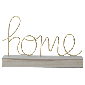 Nordic gold metal 'home' decorative LED night light with wooden base for bedroom decor