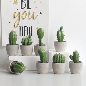 Set of 8 Nordic artificial cactus plants in grey pots for modern home decoration