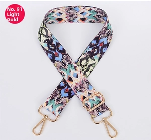 Detail of No. 91 colorful ethnic style adjustable crossbody strap with light gold hardware