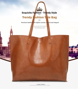 Brown vintage oil wax leather bucket bag with top handles and button detail