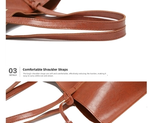 Detail of comfortable brown oil wax leather shoulder straps with neat stitching