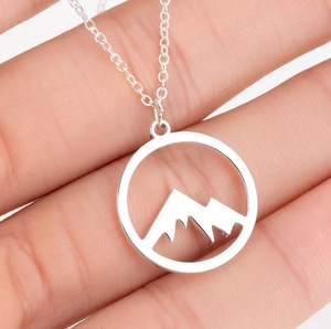 Minimalist Stainless Steel Mountain Pendant Necklace Hollow Round Geometric Peak Mori Style Nature Jewelry For Women Gift