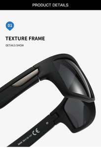 Detail of matte black sunglasses temples showing model 3046 and CE certification mark