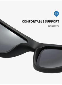 Detail of matte black sunglasses frame showing comfortable nose support and bridge design
