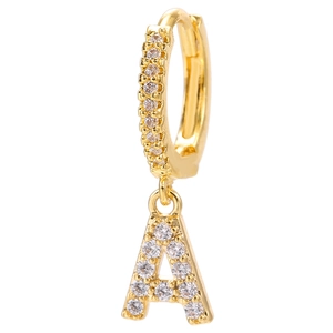 Gold 18k plated hoop earrings with zircon pavé letter A pendant for women fashion