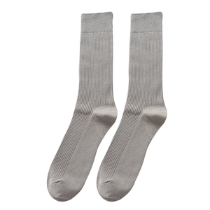 Classic grey ribbed cotton crew socks for men with minimalist vintage vertical stripe pattern