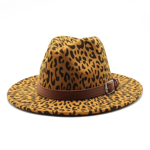 Chapeau Fedora Imprimé Léopard Feutre De Laine Large Bord Jazz Bonnet Décor Ceinture Cuir Boucle Femmes Hommes Mode