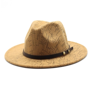 Vintage Wool Fedora Hat For Men Women Classic Jazz Hat Wide Brim Flat Top Hat With Leather Band Metal Studs Geometric Pattern