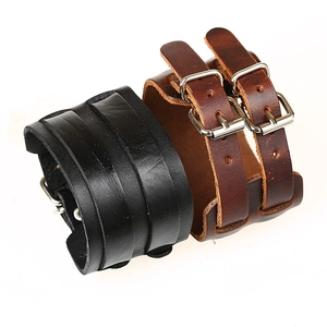Wide Cuff Leather Bracelet With Alloy Buckles Retro Punk Adjustable Wristband For Men And Women