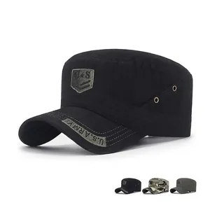 Men Cadet Cap Cotton Flat Top Military Hat Adjustable Embroidered Camouflage Outdoor Sunshade Tactical Style Breathable