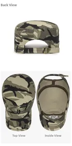 Detail view of camouflage military cap showing back, top, and inner stitching with metal buckle