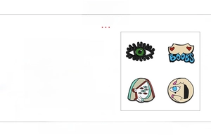 Artistic alloy pins set showing zinc alloy material details and product specifications