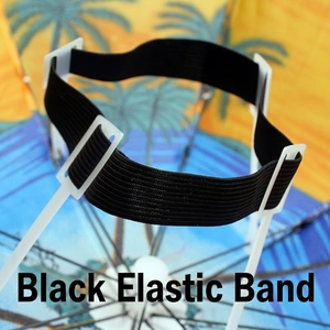 Adjustable black elastic headband with white clips for large outdoor fishing umbrella hats