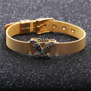 Adjustable 10mm gold mesh butterfly bracelet in titanium steel for men and women