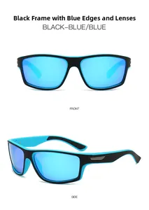 Close-up of polarized sports sunglasses with blue mirrored lenses and anti-slip frame