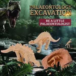 Educational dinosaur fossil excavation kit with diverse plastic skeletal models for kids