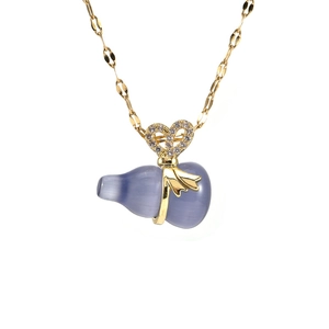 Gourd Pendant Necklace Titanium Steel Cat Eye Stone Zircon Bowknot Gold Plated Elegant Fashion Clavicle Chain For Women
